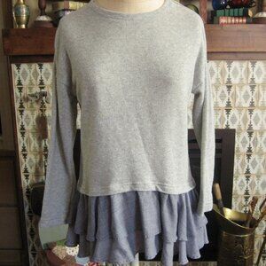 Melloday Pullover Sweater Grey w/ Blue Double Ruffle Bottom PXS
